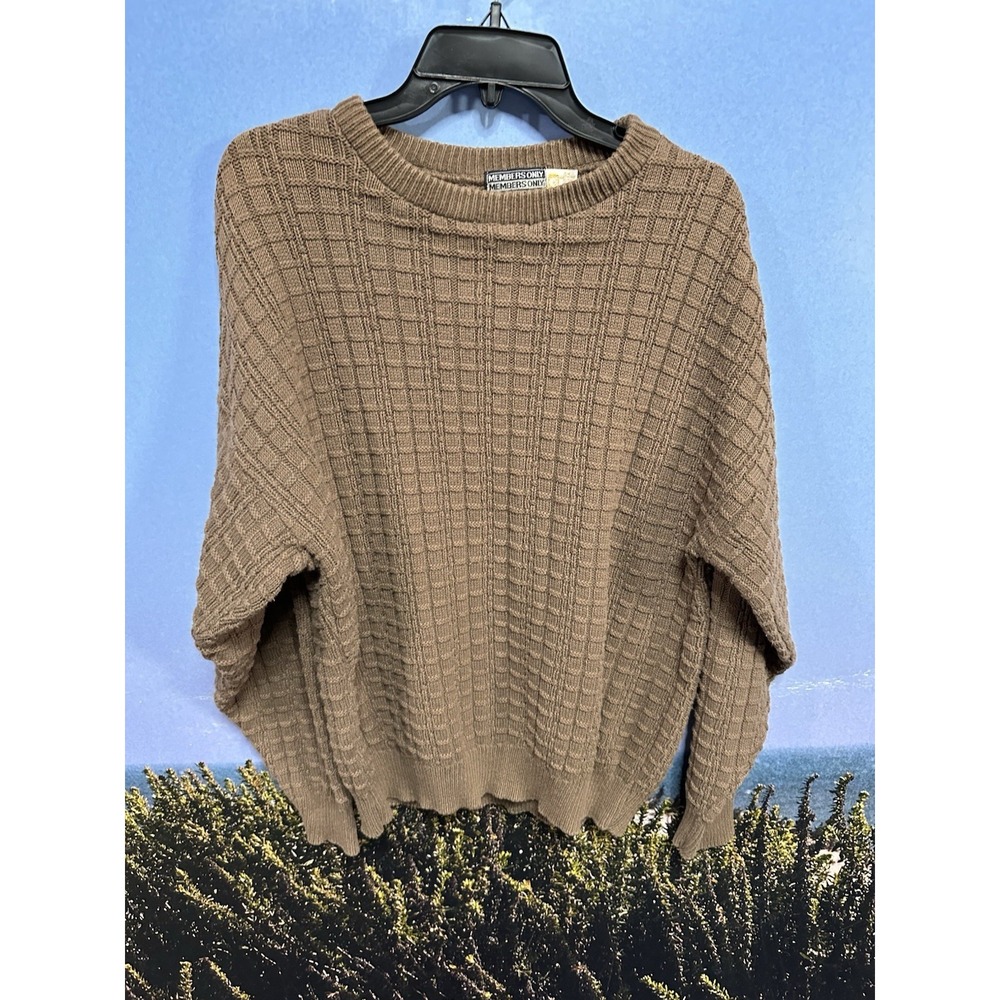 Vintage Members Only Brown Heavyweight Cotton Knit Sweater LG  USA made Chunky‎